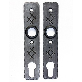 UHRIG 2 pieces short sign for garden door with PZ lock, forged from steel, wrought iron fitting, antique black