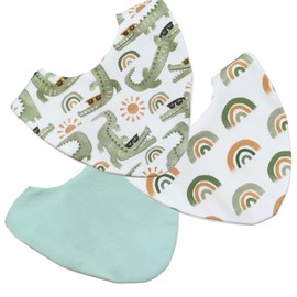Bibbilyboo Waterproof Baby Dribble Bib, Crocodile & Rainbows 3 Pack, 0-2 Years - Highly Absorbent & Naturally Antibacterial - Adjustable, Waterproof & Breathable Fabric - Award Winning Teething Bibs