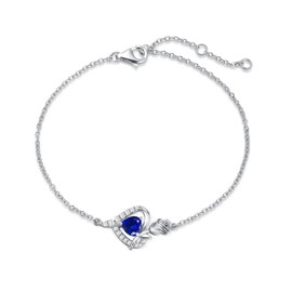 FANCIME Rose Heart Bracelets for Women 925 Sterling Silver September Birthstone Blue Sapphire Bracelet Fine Jewellery Gifts Christmas Birthday Valentine's Mother's Day Present for Her Wife Ladies Mum