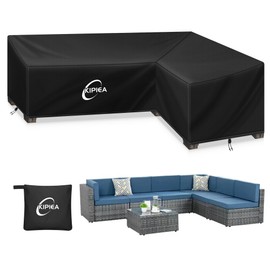 Kipiea Patio L-Shaped Sectional Sofa Cover, 420D Heavy-Duty Oxford Fabric Outdoor Sectional Cover with 6 Windproof Buckles, No Tears Anti UV No Fading (Right Facing, 85" x 58" L x 33.5" D x 31" H)