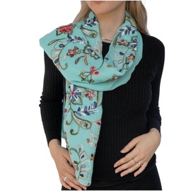 NELUHA Lightweight Cotton Embroidered Floral Scarf for Women (Turquoise), turquoise