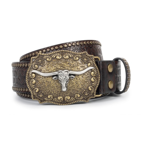 KorhLeoh Cowboy Belt for Men Women Western PU Leather Studded