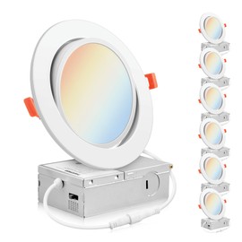 PARMIDA (6 Pack) 6 Inch 5CCT Ultra-Thin LED Adjustable Gimbal Recessed Lighting with J-Box, 2700K/3000K/3500K/4000K/5000K 5 Color Selectable, 12W, Eyeball Canless Slim Panel Lights, Dimmable, IC, ETL