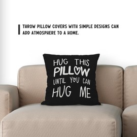 Sufamb Hug This Pillow Until You Can Hug Me Throw Pillow Covers Decor, 22'' x 22'' Pillow case, Boyfriend Girlfriend Birthday Gifts，Long Distance Relationships Gifts， Valentine's Day Gifts(Black)