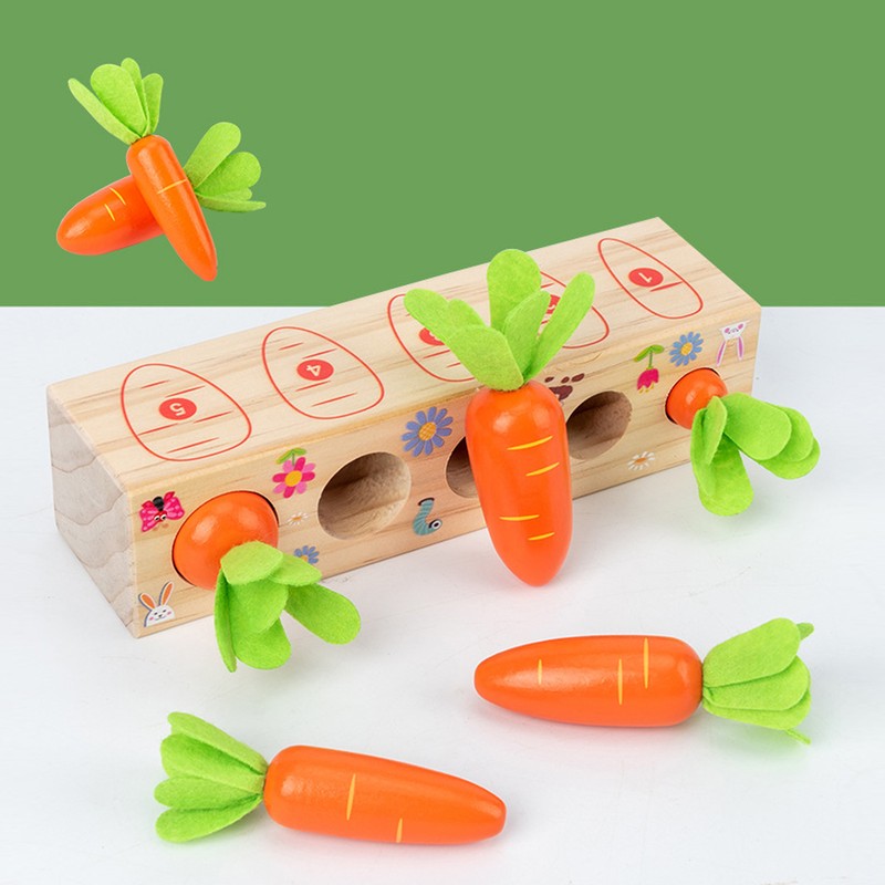 Wooden Pull Carrot Game Number Fine Motor Skill Toy Matching