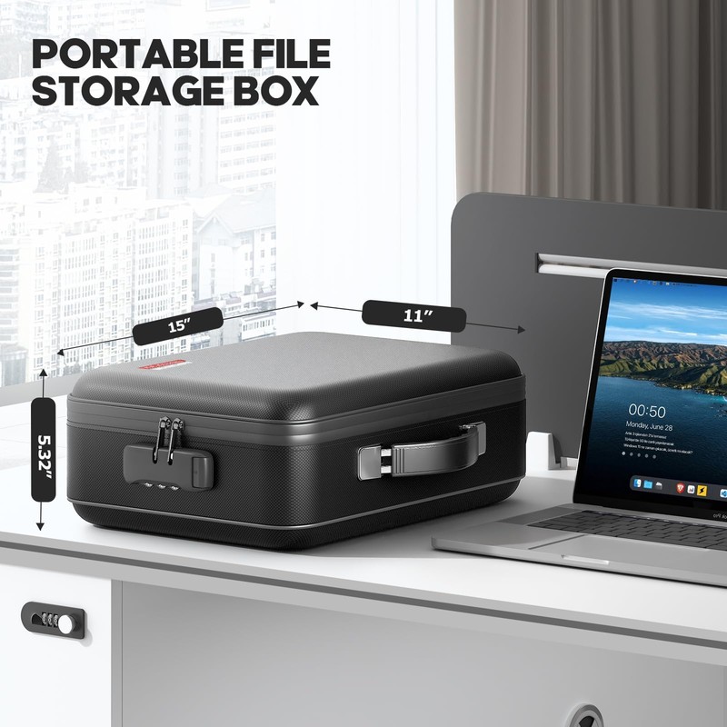 BigPonPon Fireproof Document Box, Hard Case Highly Flame-Resistant Fire Proof