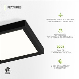 ASD 12 Pack 5 Inch Square LED Flush Mount Ceiling Light - Ultra Thin Dimmable 10W 683LM Flat Lights, 3000K-5000K Adjustable Low Profile Black Fixtures for Bedroom, Kitchen, Closet - ETL