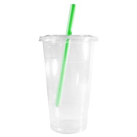 Clear Plastic Disposable Cups with Lids and Smoothie Straws 450 count - 24 oz (ounces) Clear PET Cup for Smoothies, Protein Shakes, Bubble Tea, Iced Coffee, Boba, Fresh Juice, Meal Prep, Party Cup