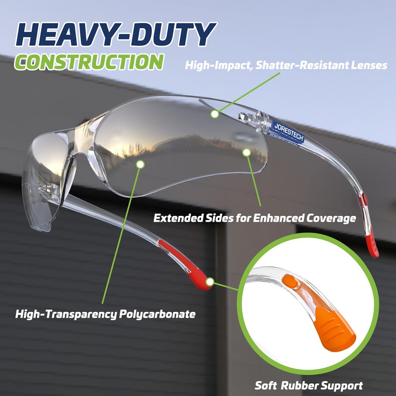 JORESTECH Safety Glasses, ANSI Z87+ Compliant, Wraparound Clear Impact-Resistant Polycarbonate
