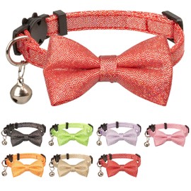 Gyapet Cat Collar with Bow Tie Sparkly Cats Kitten Bell Party Bling Wedding Festive 7-11in Girl Boy Hot Red