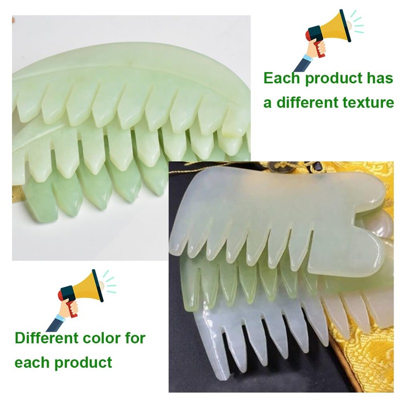 Jade Comb, 2 Pieces, Natural Gua Sha Stone Jade Comb
