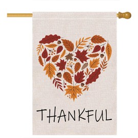 Keniot Thankful Garden Flag Burlap Autumn Leaf Heart Thanksgiving Garden Flag, Double Sided Happy Fall Harvest Rustic Yard Outdoor Decoration, 28" x 40"