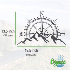 Byzee Mountain Compass Rose Decal with Cardinal Directions | Die Cut Vinyl Sticker for Vehicle Window, Hood, Doors | Vehicle Nature Graphic for Car, Truck, RV, Windshield (Matte Black)