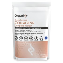 Organixx Collagen Peptides Powder with Vitamin C, Types I, II, III, V, X Hydrolyzed Collagen, Hair, Nail, Skin, Bone & Joint Health, Aging Support, Clean Sourced, Gluten Free, Unflavored, 20 Servings
