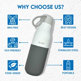 Water Bottle with Silicone Sleeve & Leakproof Lid - 500 ML | Durable, BPA Free Double, Double Wall Insulated Stainless Steel Eco-friendly Water Bottle for Home, School, Office, Gym, & Travels (White)