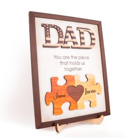 Dad & Children Name Puzzle Piece DIY Sign Plaque, You are The Piece That Holds Us Together Wooden Table Decor, Father's Day Rustic Artwork Desk Decoration, Gift for Dad, Gift for Him