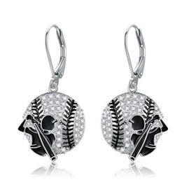 Baseball Earrings S925 Sterling Silver Baseball Sports Dangle Earrings Baseball Jewelry Gifts for Women