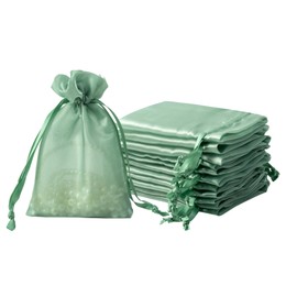 QIANF 20 Pcs Sage Green Small Organza Bags 4X6 inch for Wedding Favors with Drawstring, Mini Mesh Gift Bags Jewelry Pouch for Candy Bridal Shower Party Favor Baby Shower Christmas