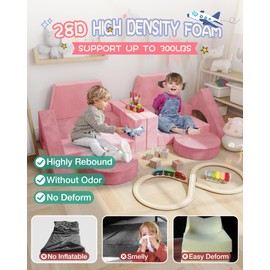 YEFU 15pcs Modular Kids Play Couch, Kids Couch for Toddler & Children, Toddler Couch, Kids Couch Fort Building kit for Playroom Furniture, Kids Play Couch, Convertible Sofa for Boys & Girls, Pink