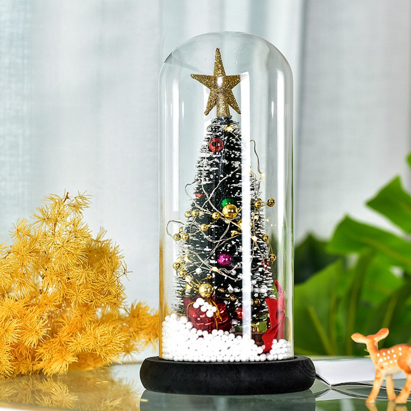 Christmas Tree in Glass Dome LED Glass Cover Ornaments Cedar