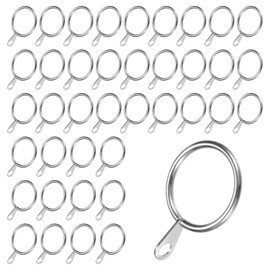 M METERXITY 40-Pack Silver Curtain Rings with Eyelet, Rustproof Metal Rings for Curtain Rods, 1 Inch Interior Diameter Drapery Rings for Hanging Drapes/Hats/Towels