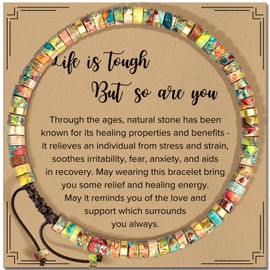 ZOKCC Cheer Up Gifts Bracelets for Women Healing Natural Stone Bracelets - Get Well Soon Inspirational Gifts for Women Friends Sister Friendship Bestie Coworker (A- LIFE- KING STONE)