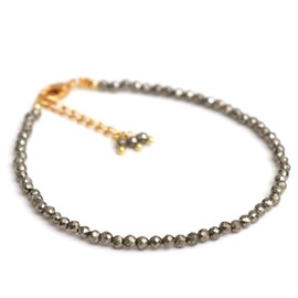 Gempires Pyrite Beads Bracelet, Crystal Bracelet for s, 8 inches 14k Gold Plated Adjustable Chain, Gemstone Jewelry, Gift for Her