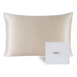 ZIMASILK Pure Mulberry Silk Pillowcase for Hair and Skin with Reinforced Hidden Zipper Double Sided Silk Grade 6A Gift Box (50x75cm, Beige)