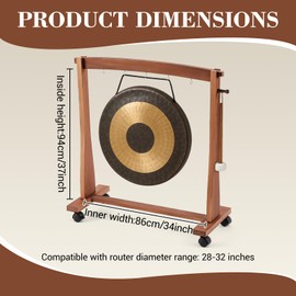 Gong Chimes Wood Stand for 28" to 32" Gongs with Base for 1 Gong or 5 Chimes Wood Drum Stand with Brake Pulley for Sound Therapy and Meditation(Brown, Style A)