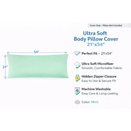 EVOLIVE Body Pillow Cover 21"x54", Ultra Soft Microfiber Pillowcase with Hidden Zipper, Breathable, Machine Washable, for Pregnancy & Side Sleepers, Cover Only (21"x54" Body Pillow Cover, Mint)