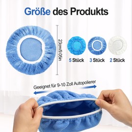 YUFFQOPC 10 Stück Polierhauben Set,9-10 Zoll Polierhauben 5 Mikrofaser 2 Wolle 3 Korallenvlies Polierscheibe für 230mm-250mm Auto-Poliermaschine Blau und Weiß