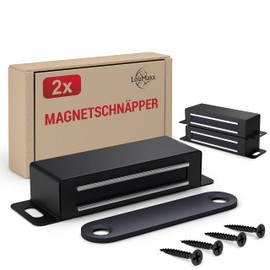 LouMaxx Magnetic Catch - Holding Force 15 kg - Set of 2 in Black Stainless Steel - Door Magnet - Cabinet Magnet - Furniture Magnets - Door Magnetic Closure Stainless Steel - Magnetic Holder Cabinet