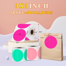PARLAIM Round Thermal Labels 3 Inch Fluorescent Pink, 500PCS Circle Direct Thermal Printer Sticker for Home Business Bottle DIY Design, QR Code, Name Tag, Moving Box Address Label