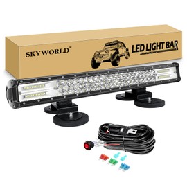 SKYWORLD 23 inch 324W Magnetic Car LED Light Bar with 12V Wiring Harness Cable Kit + Strong Magnetic Base Mounting Bracket Holder Off Road Truck SUV 4x4, Driving Fog Lights 6000K White