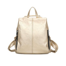 Women's Fashion PU Leather Backpack Large Capacity Rucksack School Travel Bag -L.GOLD
