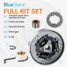 Ultra Durable 3/8" 7T Clutch Drum Rim Sprocket Needle Bearing with Worm Gear E-Clip Kit by BlueStars - Exact Fit for Stihl MS361 MS440 MS461 MS460 044 046 Chainsaw 1128 007 1000