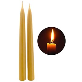 Natural Beeswax Taper Candles, DEYBBY Long Burning Handmade 10" Tapered Candlesticks, 9Hrs Burn Time, Smokeless and Dripless, 2 Pack