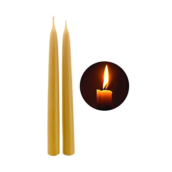 Natural Beeswax Taper Candles, DEYBBY Long Burning Handmade 10" Tapered