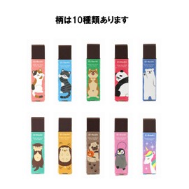 Kutsuwa RE040-10P Eraser, Magnetic Poppy, Pastel Animal, Set of 10