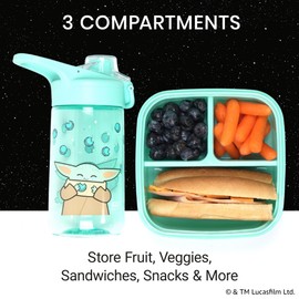 Yoobi Star Wars X Grogu Bento Box, Ice Pack & Water Bottle Set – Gift for Kids and Tweens – 3 Compartment Lunch Box, Dishwasher & Microwave Safe – BPA & PVC Free, Leakproof