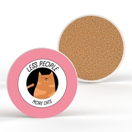 Less People More Cats Sarcastic Humour Secret Santa Novelty Gift Ceramic Round Coaster