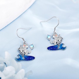 DAYLINLOVE Mermaid Earrings 925 Sterling Silver Moonstone Mermaid Dangle Earrings Beach Jewelry Gifts For Women Mermaid Lovers Mother Friends