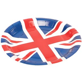 Smiffys Union Jack Round Paper Plates 22.5cm – 8 Pack Red White Blue UK British Flag Tableware – VE Day 80th Anniversary Decoration Victory in Europe Party Wedding Spring English Patriotic Celebration
