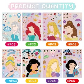 32 Sheets Make Your Own Princess Stickers Kit, Waterproof Vinyl Make a Face Princess Stickers, Anime Girl Themed Decals DIY Craft Kit for Girls, Classroom Rewards, Party Favors & Scrapbooking