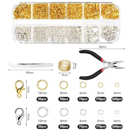 Jump Rings and Jewelry Pliers Jewelery Making Supplies 1200Pcs Jewellery Repair Kit with Jump Rings Lobster Clasps Plier and Tweezer for DIY Earring Bracelet Keychain Necklace