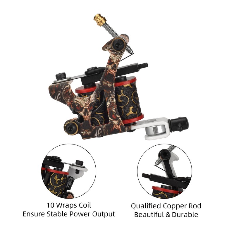 Coil Tattoo Machine Professional Iron Frame 10 Wraps Coil Liner