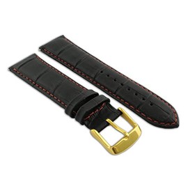 14mm Black & Red Genuine Leather Mock Croc Watch Strap Band Mens Crocodile Padded Gold Buckle