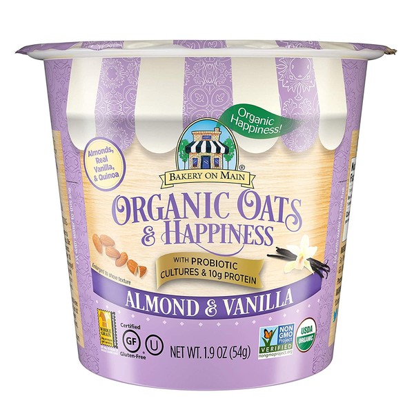 Bakery On Main | Almond & Vanilla | 10g Protein | Probiotic Oatmeal Cups | Gluten-Free | USDA Organic | Non GMO Project Verified | 12 Count
