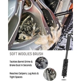 oesee 8PCS Pro Wheel Cleaning Kit - Woolies Brushes, Detailing Brush, Tire Brush, Wash Mitt, Drying Towel & Carry on Bag - Scratch-Free Rim Cleaning Kit
