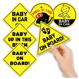 Pack 6 Pcs Cute Baby On Board Sticker for Cars Vehicle Trucks House Warning Security Sign Window Indoor Outdoor Funny Bumper Stickers Waterproof Large Vinyl Decals Car Accessories